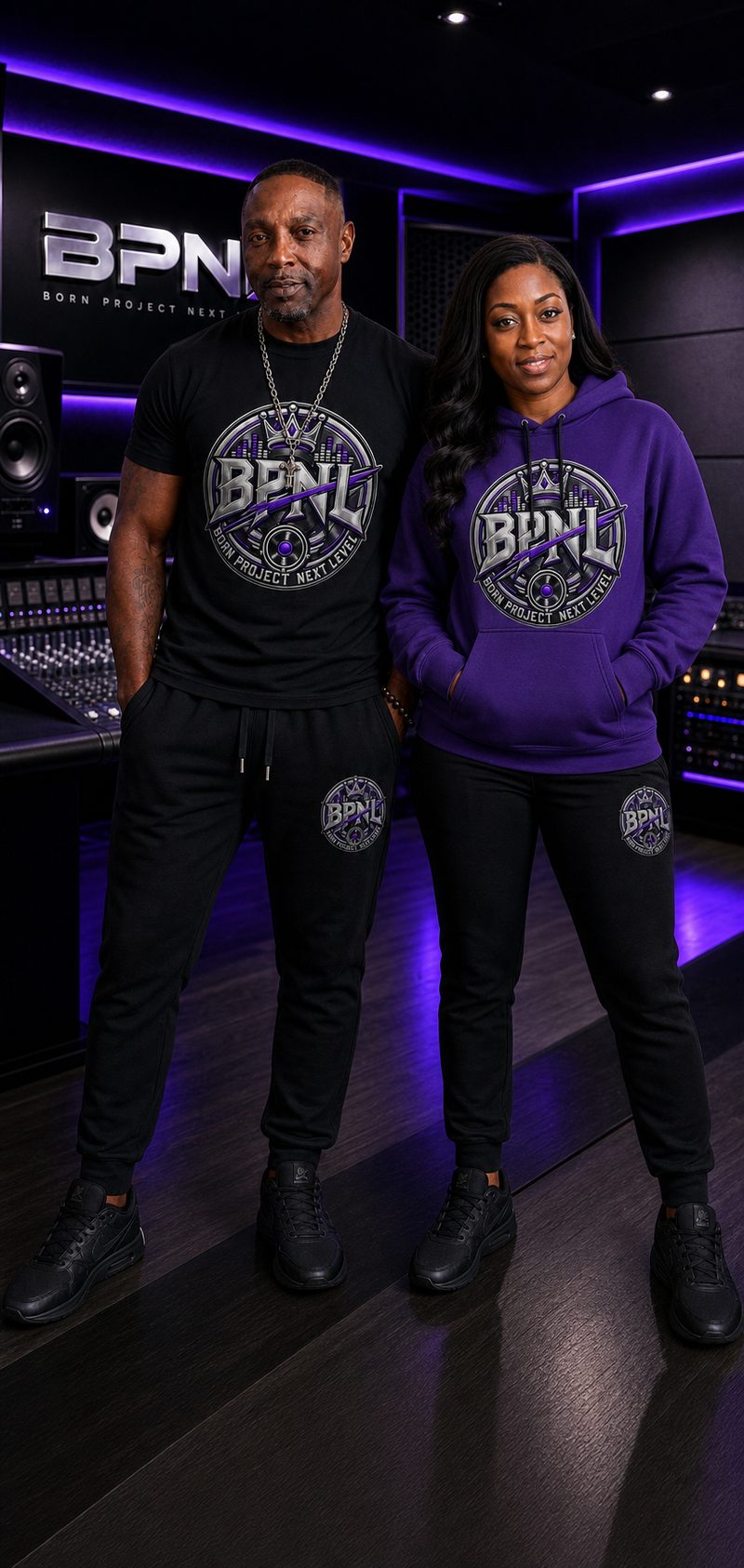 BPNL founders wearing official BPNL crest gear in the studio